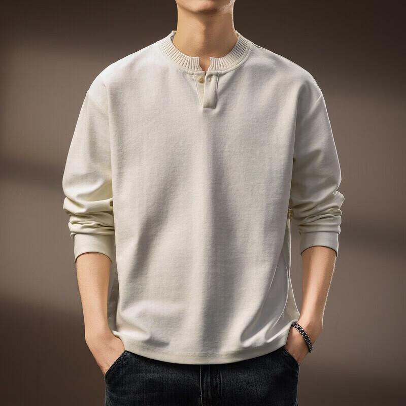 Men s Old Money Style Textured Henry Collar Long Sleeve T-Shirt XL