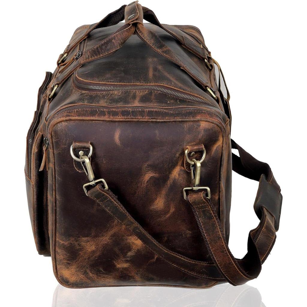 Large 24 inch duffel bags for men holdall leather travel Duffel bag overnight gym sports weekend Duffle bag (Dark Brown, 24" Large)