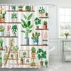 Bohemian Potted Cactus Washable Dirt-Resistant Shower Curtain Shower Head Waterproof Polyester Bath Curtain For Home Decor