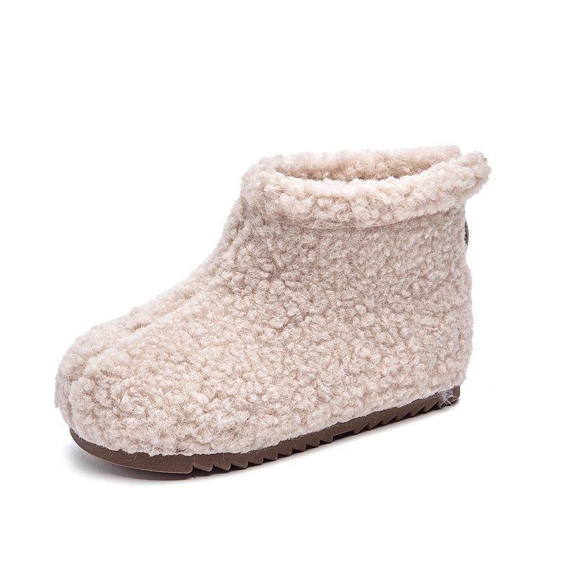 Girls' Lambswool Soft Sole Cotton Snow Boots - Warm, Thick, Versatile Winter Footwear for Toddlers