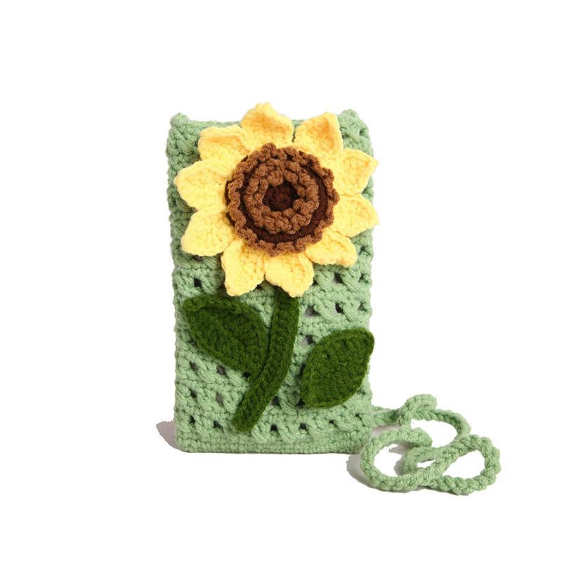 Sunflower Phone Bag Handmade Knitted Cotton Crossbody With Flower Design For Casual Wear