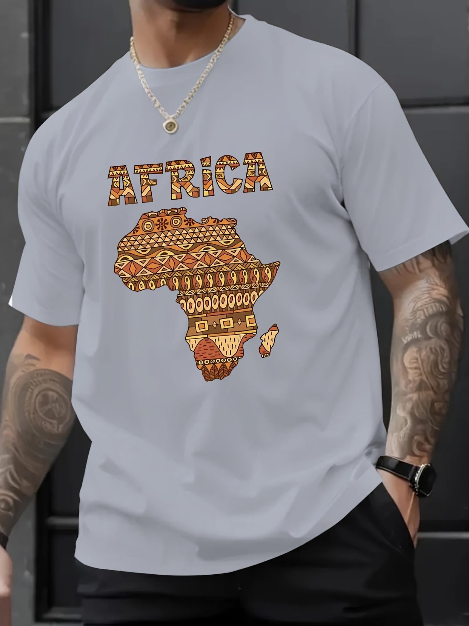 

Мужская модная футболка с коротким рукавом с принтом AFRICA. Комфортабл L дубильная кора