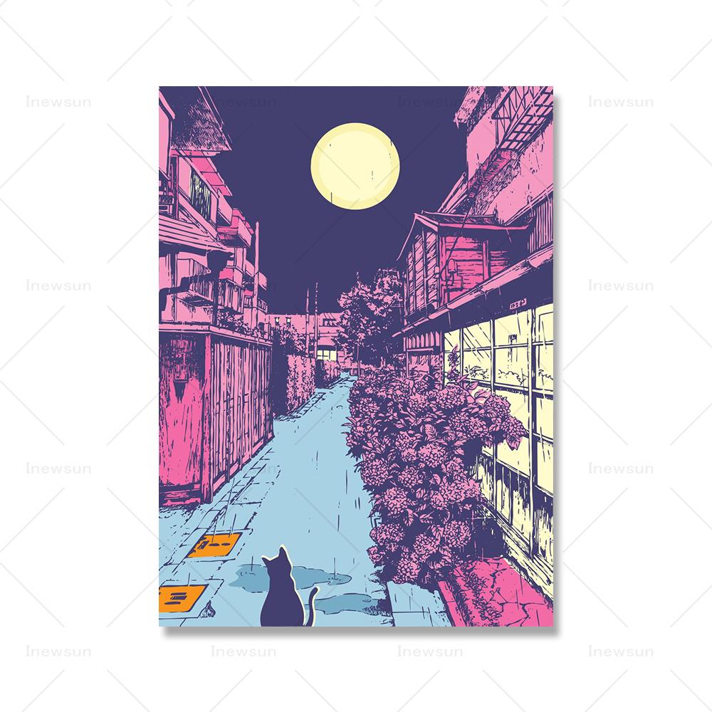 

Кіт Японія Вулиця Місто Поп Постер та Принт Вінтажний Вид Міста Картина на Полотні Колір Настінне Мистецтво Картина Для Вітальні Домашній Декор 21x30cm No Framed