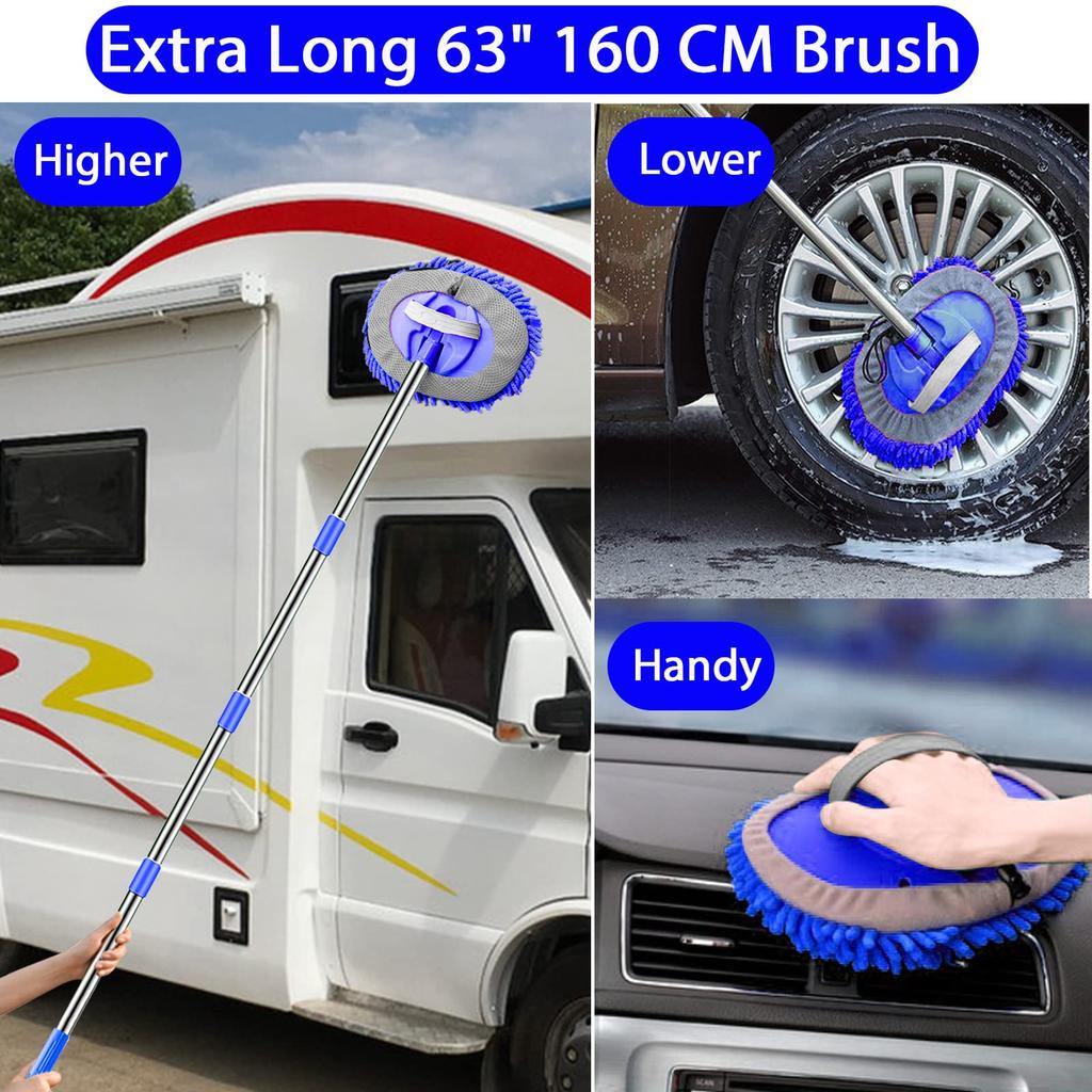 WillingHeart 160cm Car Wash Mop with Long Extendable Microfiber Car Wash Mop for Car 180 Degree Removable Car Wash for Interior Car Wash Dust Sponge