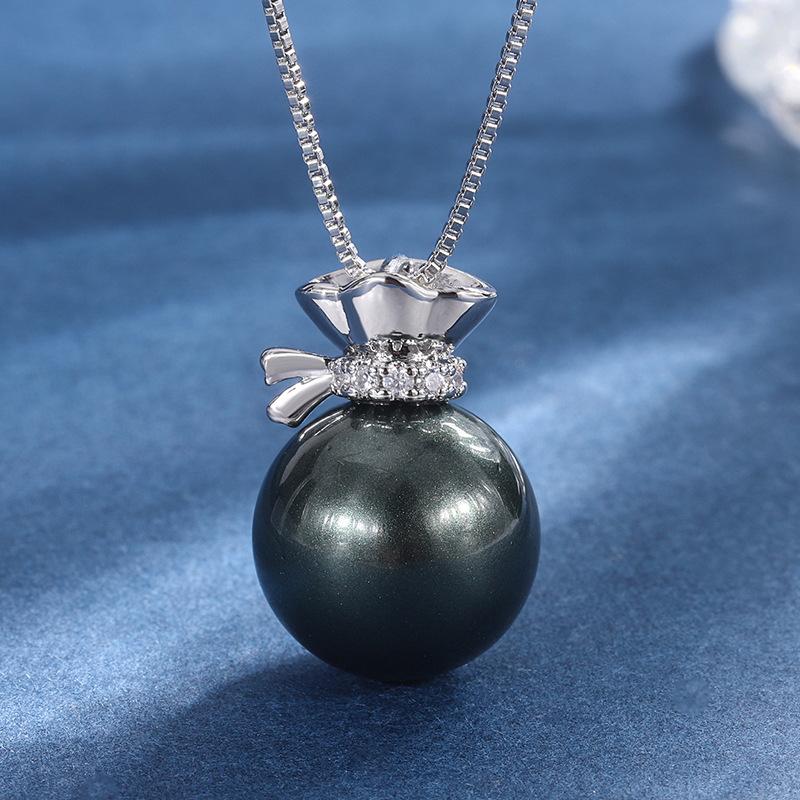 

Жемчужина Маленькая подвеска Модный жемчужный мешок удачи инкрустированный цирконием ожерелье ключица цепочка ювелирные изделия чёрный