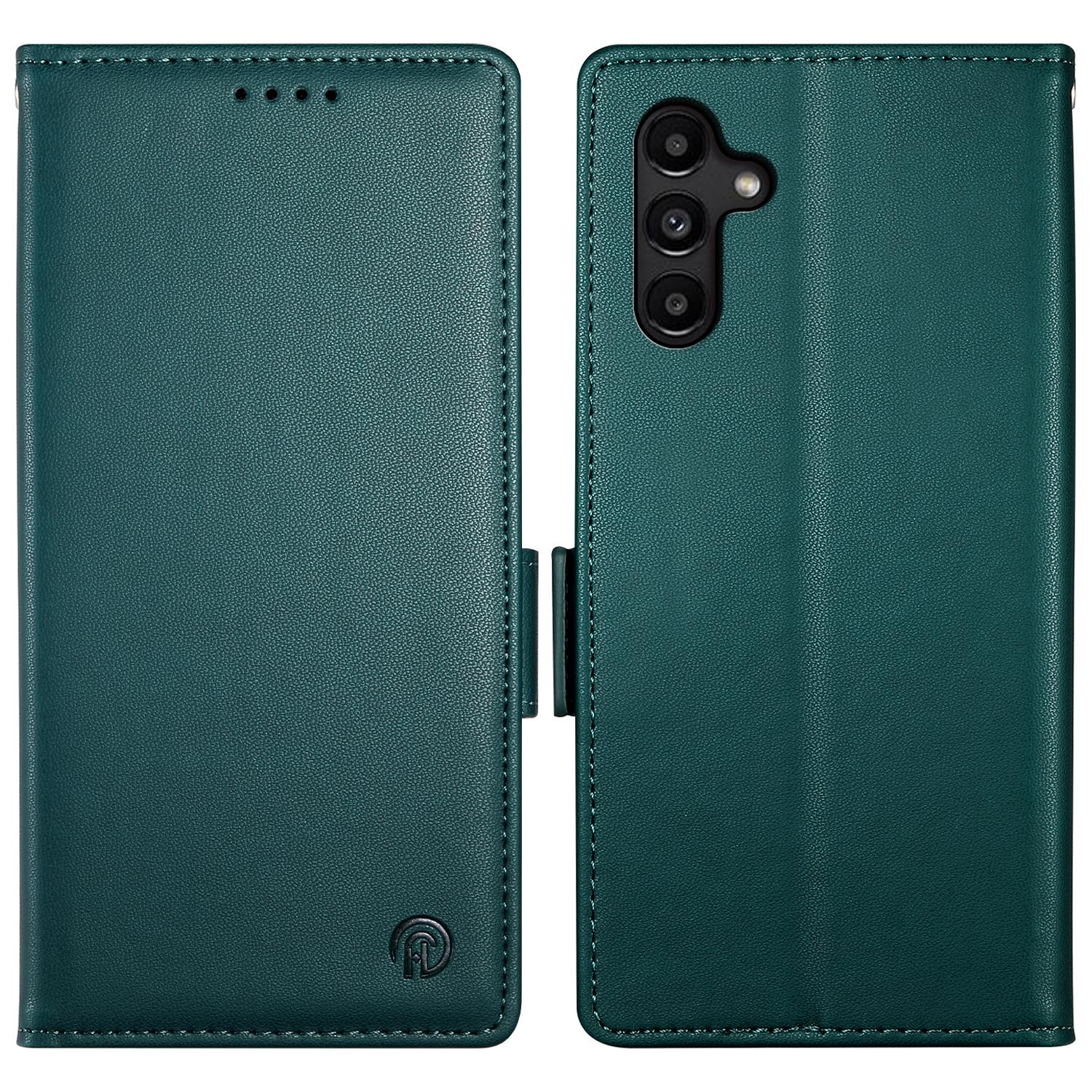 

DF-010 For Samsung Galaxy A15 4G/5G Case Anti-Scratch PU Leather Full Protection Cell Phone Cover Blackish Green