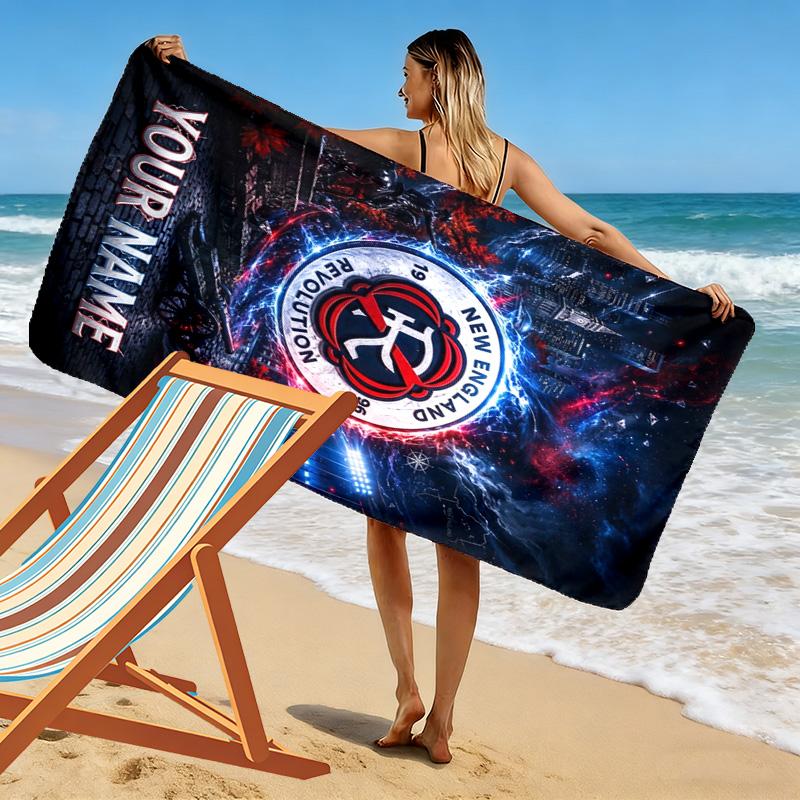 Name Custom New England Revolution Print Beach Towel, Large Soft Quick Dry Towel for Beach Camping Swimming