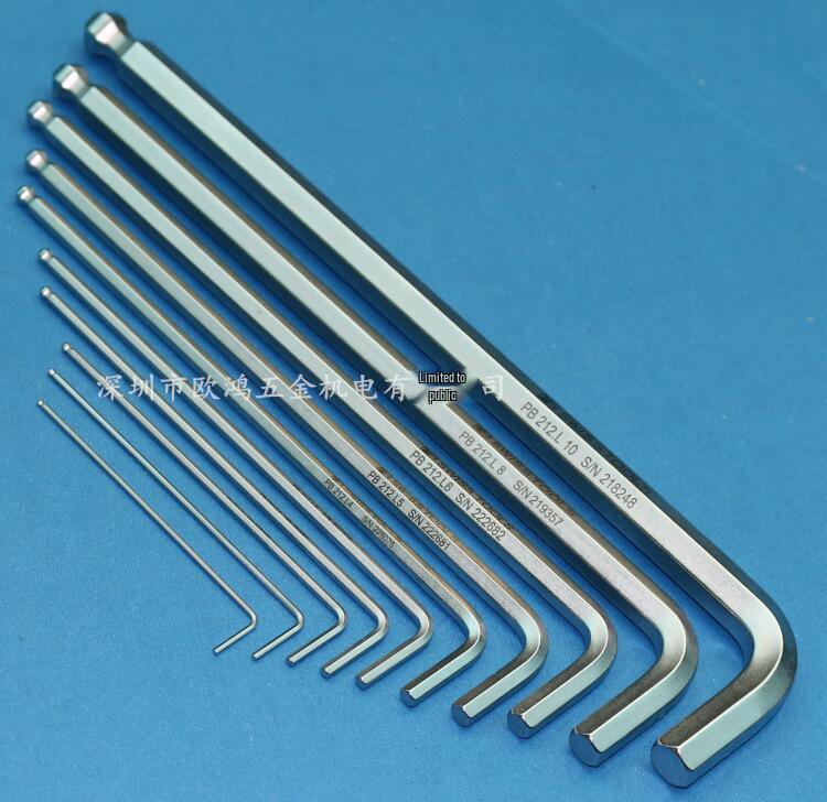 Swiss PB 212 L Single-Piece Metric Ball End Long Hex Key: 1.27, 1.5, 2mm 3mm