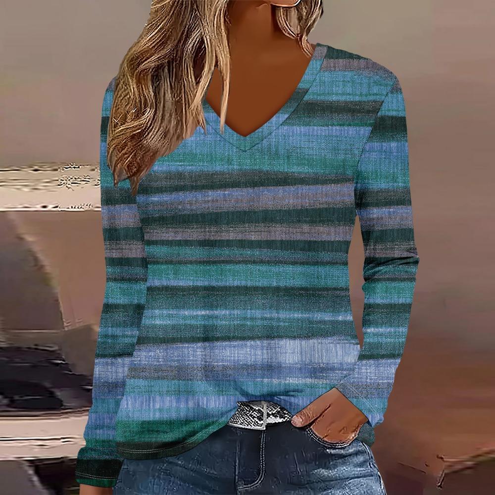 Women's autumn and winter fashion digital printed casual long sleeved T-shirt