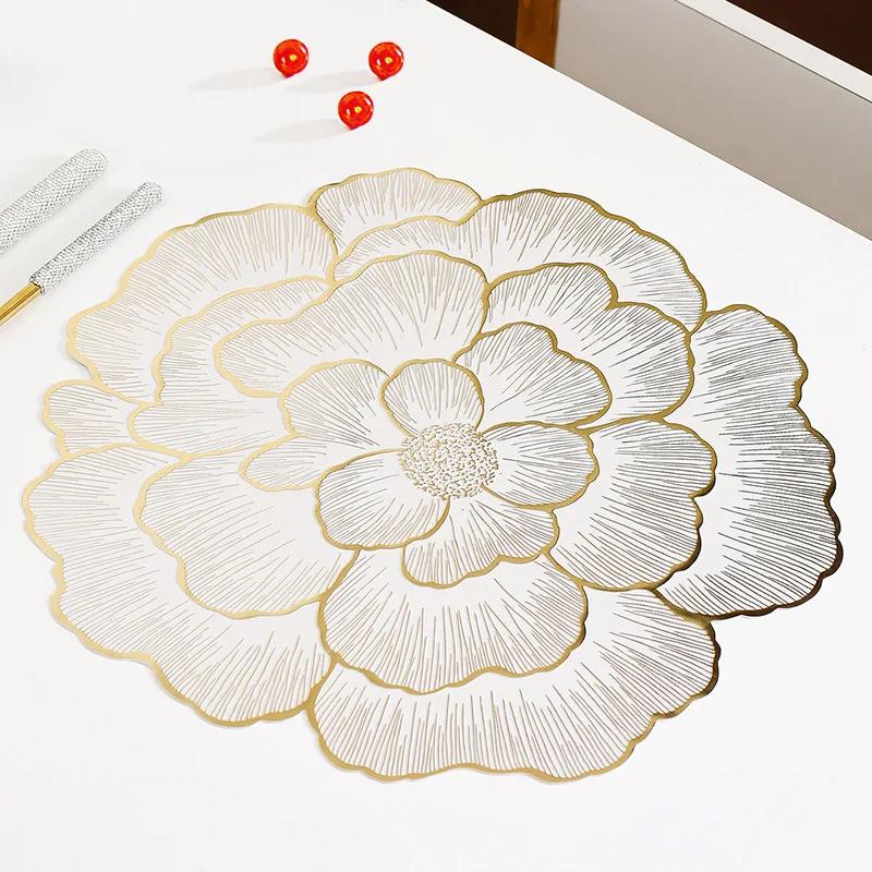1pcs/6pcs PVC Flower Placemat Dining Decorative Heat Resistant Table Pad Coasters Home Party Wedding Christmas