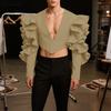 INCERUN Men V Neck Ruffled Long Sleeve Irregular Party Blazer Short Coats