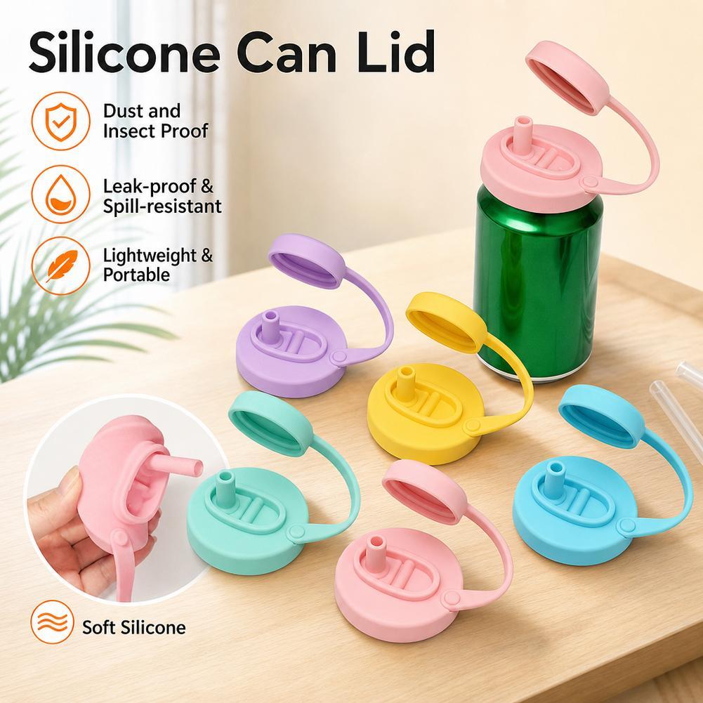 Travel Soda Can Lids Silicone Straws Can Covers For Canned Beverages Beer Juice Bpa-free Covers Can Reusable Jar Cap Accessory