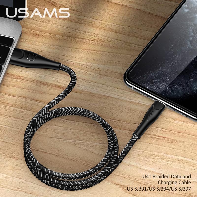 USAMS 2A 1m 2m 3m Micro USB Type C Lightning Phone Charge Data Braided Cable For iPhone 13 12 11 Huawei Samsung Xiaomi Redmi