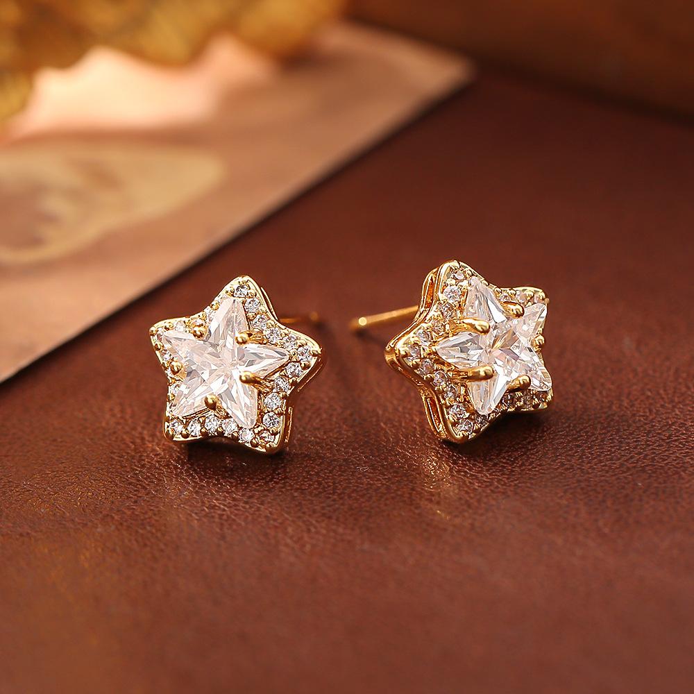 Five Pointed Star Stud Earrings Sparkling Chic Women’s Fashion Jewelry Delicate Korean Style Daily Party