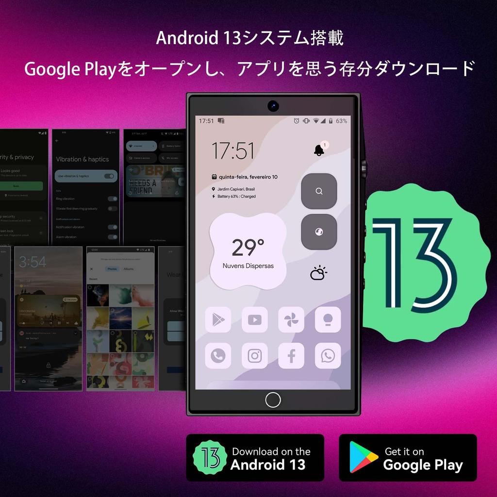 YEOODOP MP3/MP4 Player with Android 13, 128GB, 4.7-inch Touch Screen, Bluetooth/Wi-Fi, Spotify, Dual Cameras, and AI Assistant