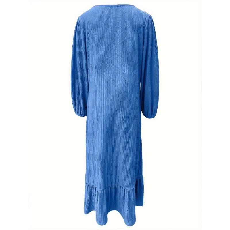 Damen Robe Frühling Herbst Kleid Mode Langarm Retro Langes Kleid Einfarbig Rüschen Saum Kleid