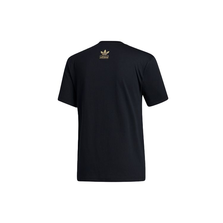 Adidas Originální tričko s potiskem trojlístku s kulatým výstřihem Pánské topy Černé GL5138