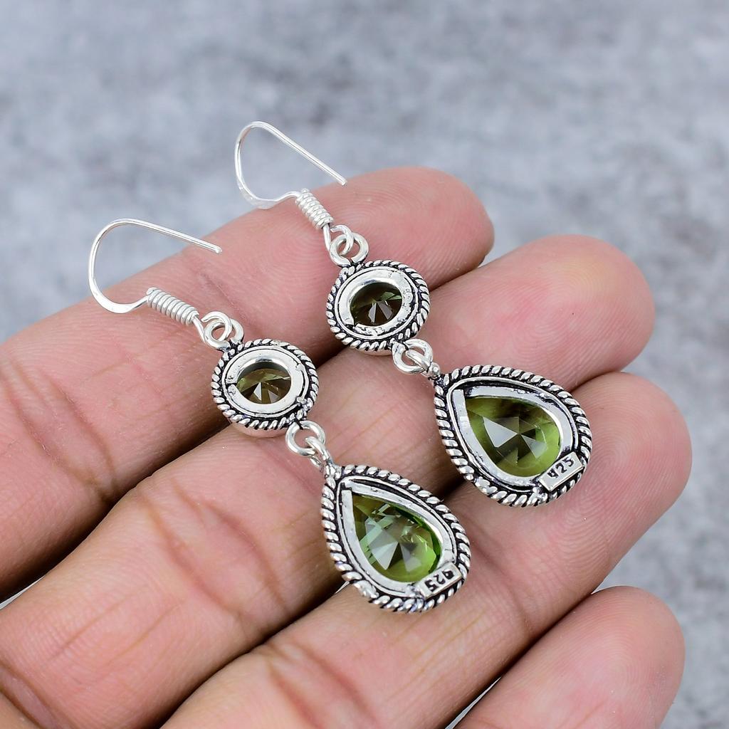 Peridot Gemstone Handmade 925 Sterling Silver Jewelry Earring 2.56" M-343