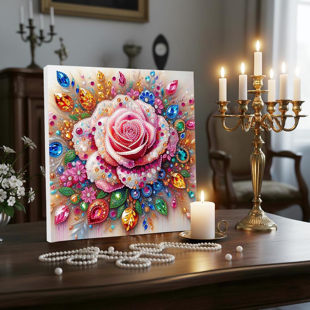 DIY Special Shape Drill Art Craft Pearl Diamond Painting with Frame 25x25cm Diamond Art Pearl Painting Kit for Adults Home Decor