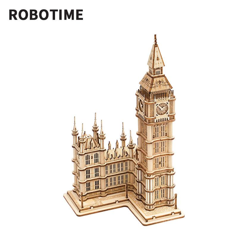 Robotime 3D Деревянная Пазл-Игра Биг Бен, Тауэрский Мост для Детей Взрослых Подарок Сделай Сам Со Светом