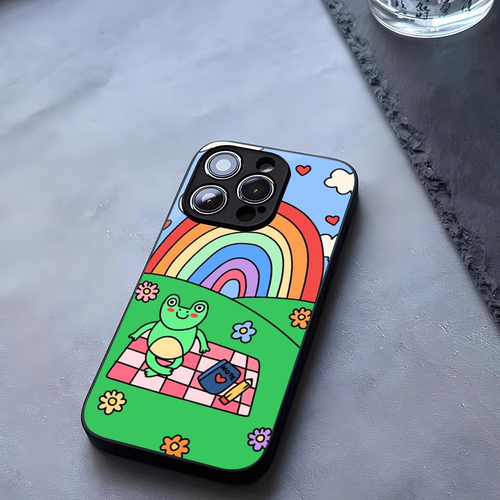 Cartoon Cute Frog Phone Case Tempered Glass For IPhone 17 13 14 16 12 15 11 Pro Max Plus Mini X XR SE2020 Coque
