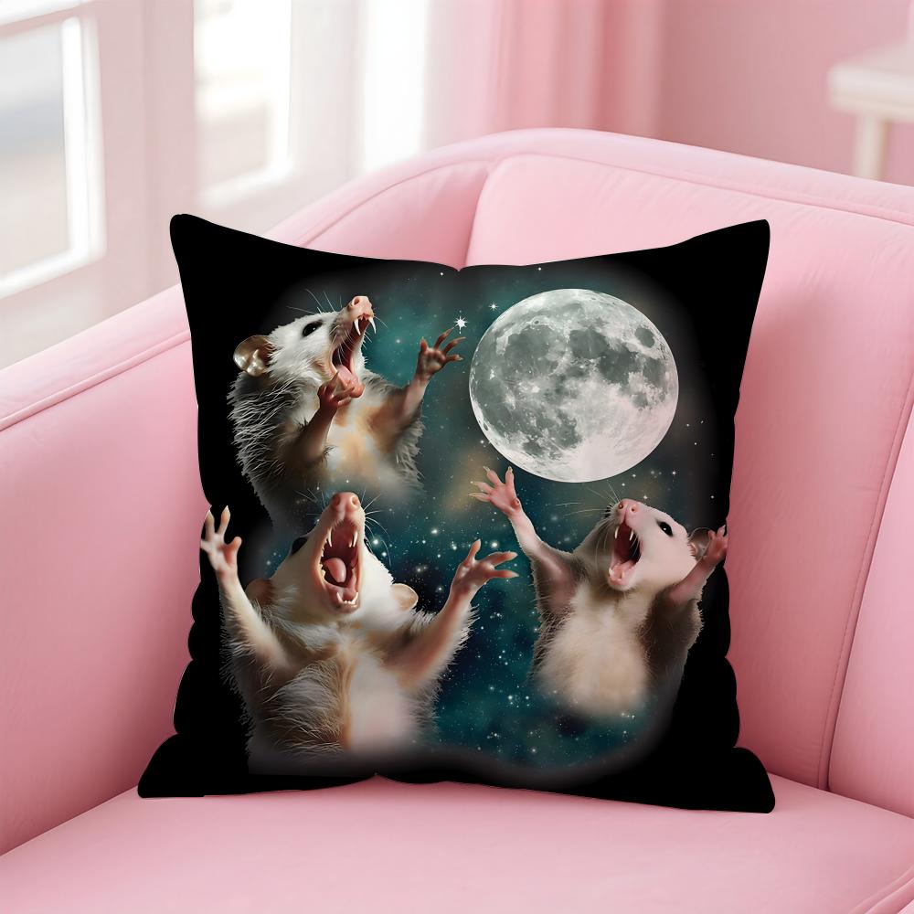 O-Opossum Cushion Cover Pillowcase Short Plush Invisible Zipper Room Sofa Cushion Cover