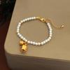 Copper-Plated Gold Lily of the Valley Pearl Bracelet - Elegant French Style Clavicle Chain for Women