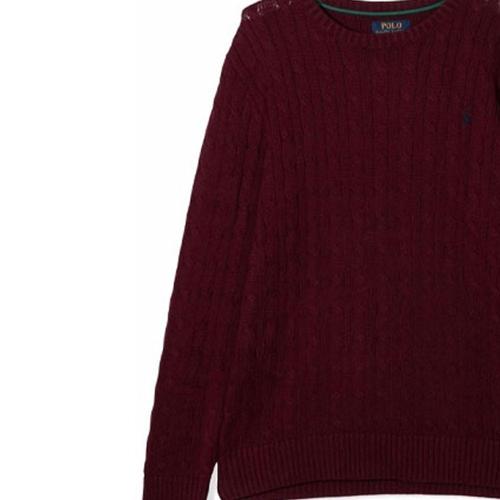 Polo Ralph Lauren Genser Barn SS23 Ensfarget Kabelstrikk Rund Hals Burgunder Barnegenser 323702674-021