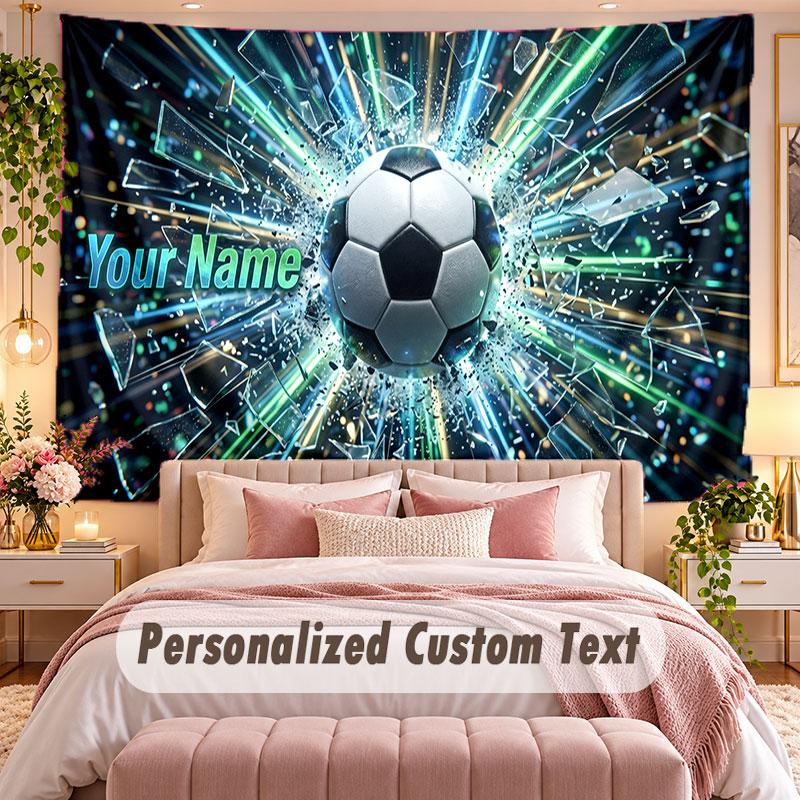 Soccer (149) Theme Wall Tapestry Customized With Name Text Personalized Hanging Tapestry For Bedroom Living Room Decor