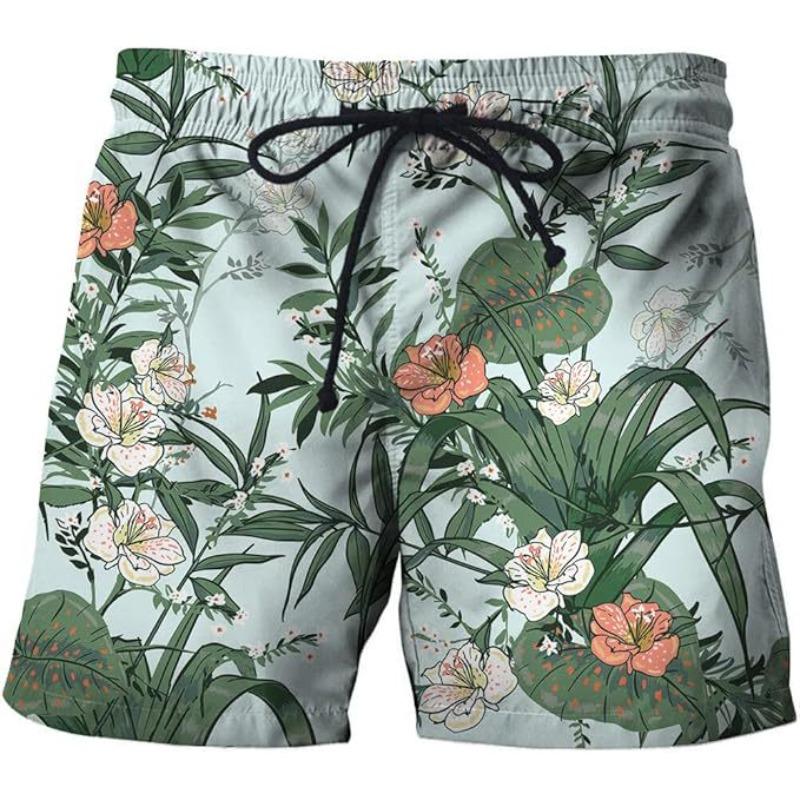 Men's Summer Casual Beach Shorts Palm Tree Print Quick Dry Drawstring Waist