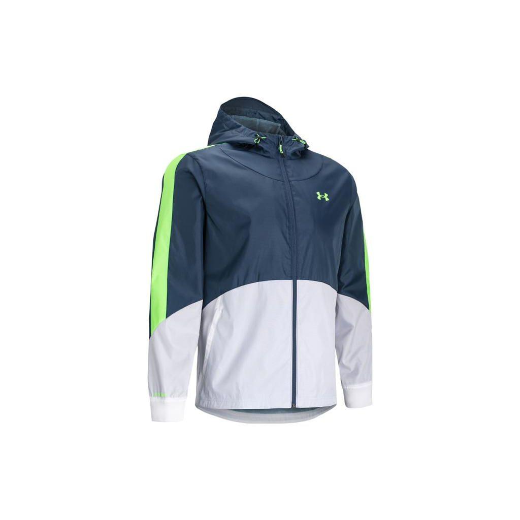 Under Armour Logo Print Color Block Hooded Zip Jacket Men Jackets Blue 1373821-414