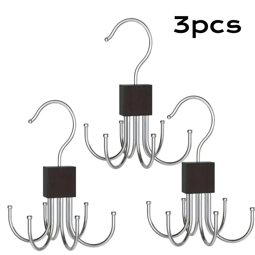1/5pcs 360° Rotating Storage Hanger Hook Multi-Claw Bag Metal Belts Rack Wooden Organizer For Bras Ties Household Closet Acces