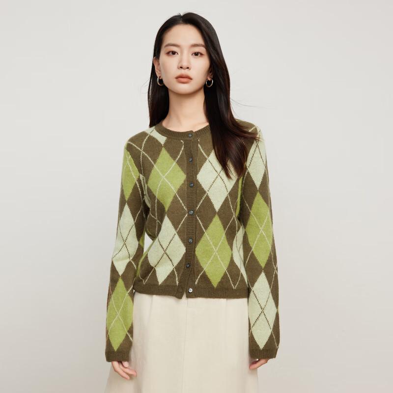 Elva' Island Women's Color-Block Rhombus Knit Cardigan