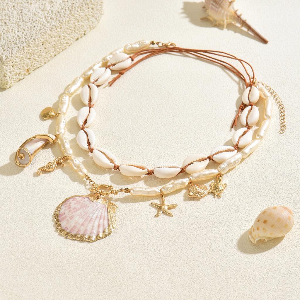 Bohemian shell necklace niche irregular vacation wind stacked wearing starfish imitation pearl collarbone chain