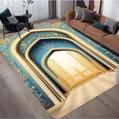 Arabischer Palast 3D Teppichmatte Teppich Blau Gold Geometrisches Muster Bodendekoration für Wohnzimmer Heimdekoration Teppiche für Wohnzimmer