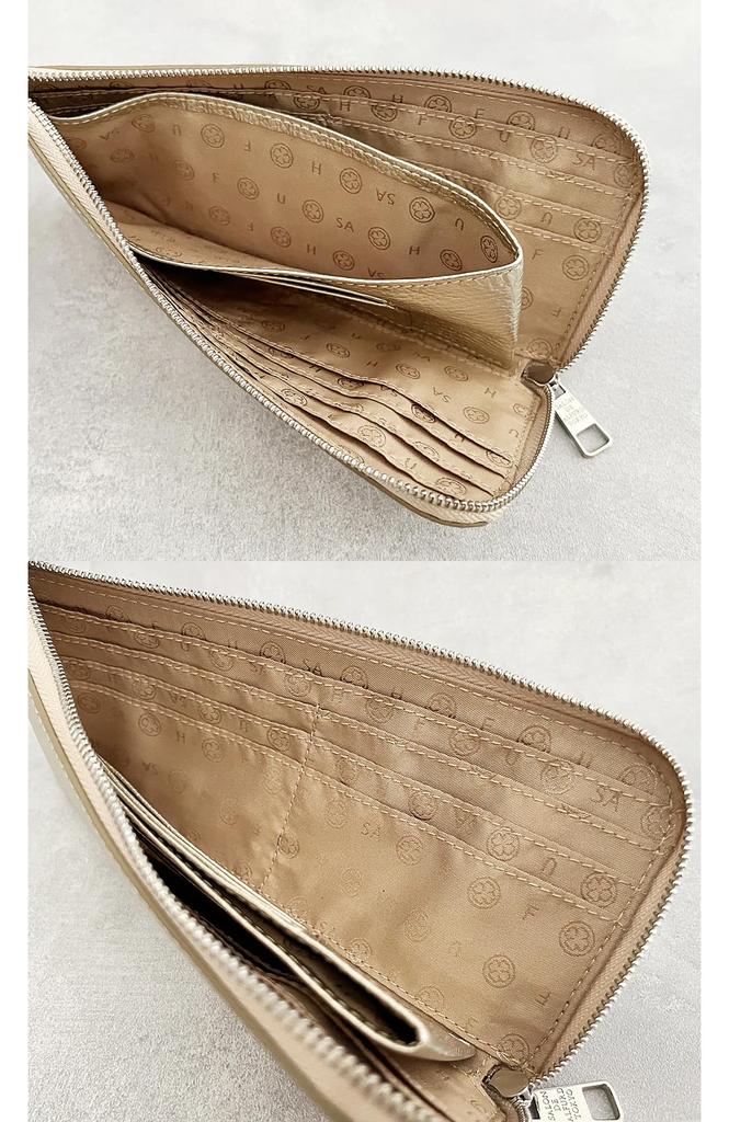 de Long Wallet Wallet Gold Wallet Long Wallet Money Luck Italian Cowhide Leather Genuine Leather Plain Stylish Thin Thin Wallet Slim Golden Champagne