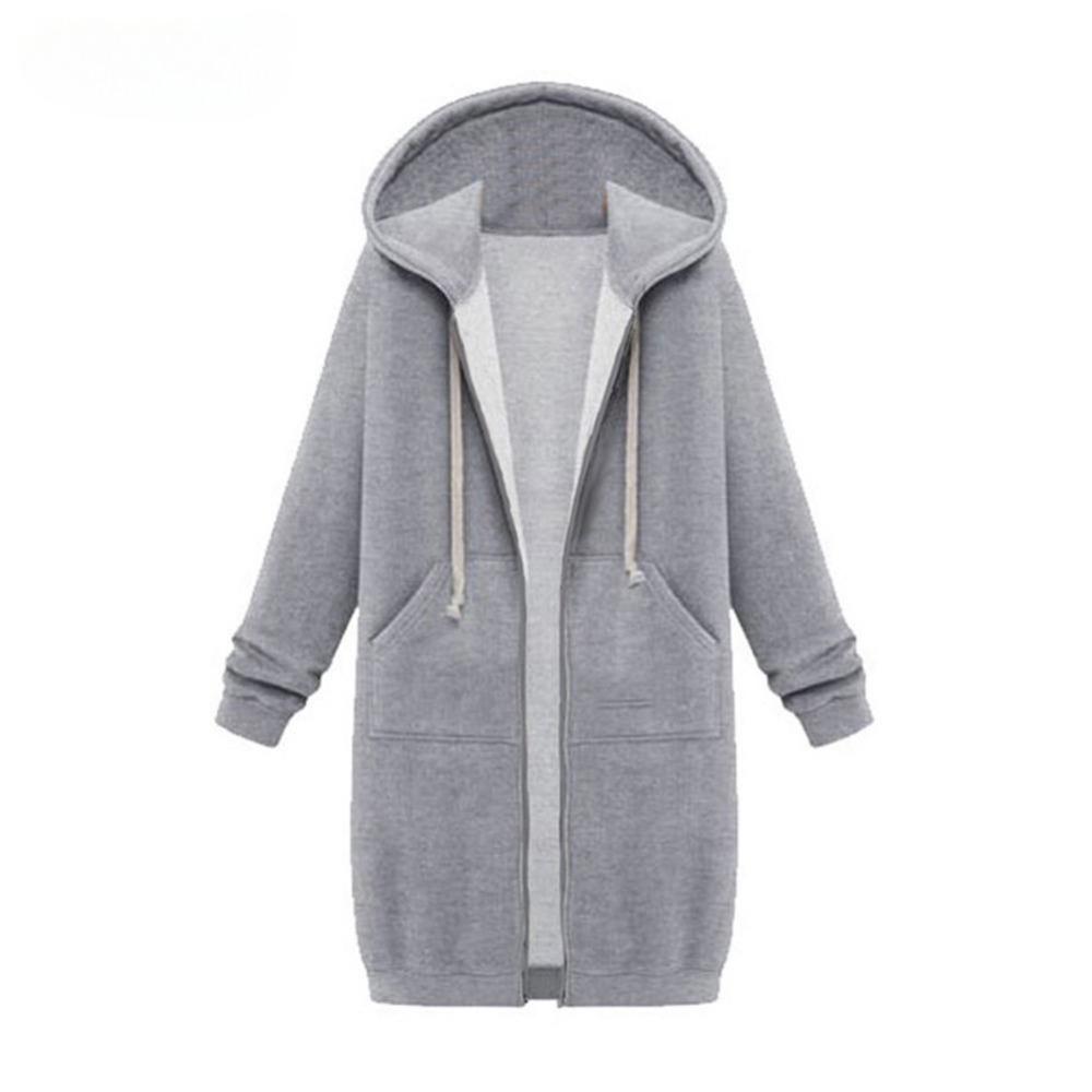 Autumn and Winter Women‘s European and American Hooded Long-sleeved Mid-length Sweatshirt and Fleece Long Coat