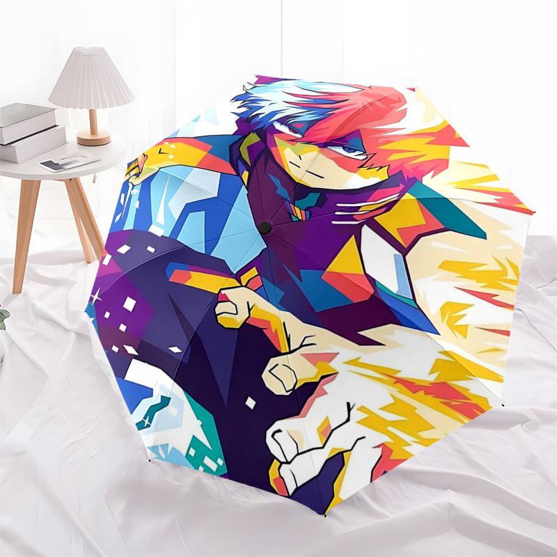 

1pc Colorful Geometric Anime Character Automatic Folding Umbrella, Portable 3-Fold Design with Iron Frame, Perfect for Outdoor Use, Festive Gifts, Tra