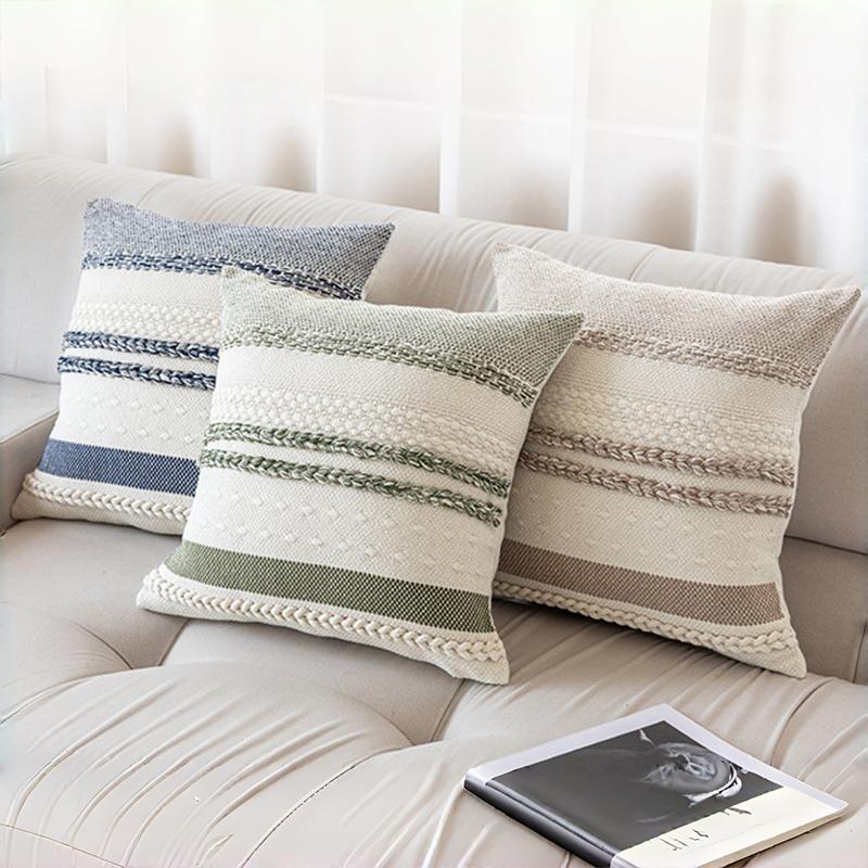 Knitted Striped Woven Pillow Cover Textured Square Cushion Cover Boho Bedroom Pillowcase No Filler Sofa Home Decoration