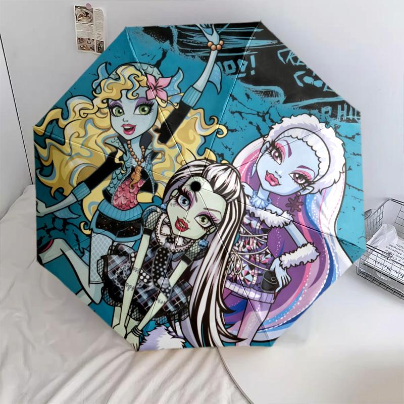 Monster High Pattern, Automatic Folding Umbrella, Portable and Foldable Design, 8 Ribs, a Christmas or Birthday Gift.