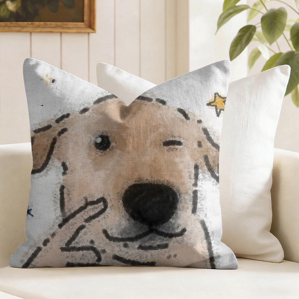Cute Funny Puppy Cushion Cover Eco Linen Pillow Case DoubleSided Print Breathable Durable Zipper Home Decor Gift