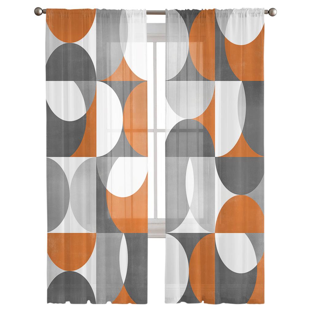 Nordic Retro Medieval Geometric Abstract Voile Sheer Curtains Living Room Window Tulle Curtain Kitchen Bedroom Drapes Home Decor