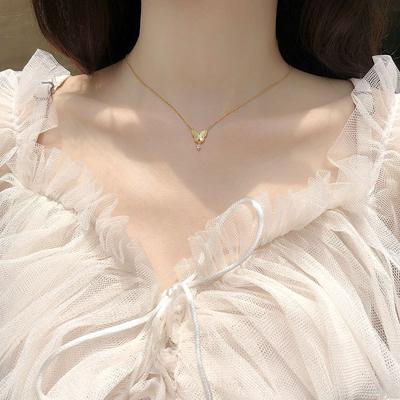 New Necklace Inlaid with Zirconium Diamond White Fritillary Butterfly Clavicle Chain Simple and Light Luxury Design