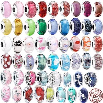 Glasschmuck Silber 925 Fit Armband Rosa Rot Charm Bead Multi Color Series Multi Pattern Series