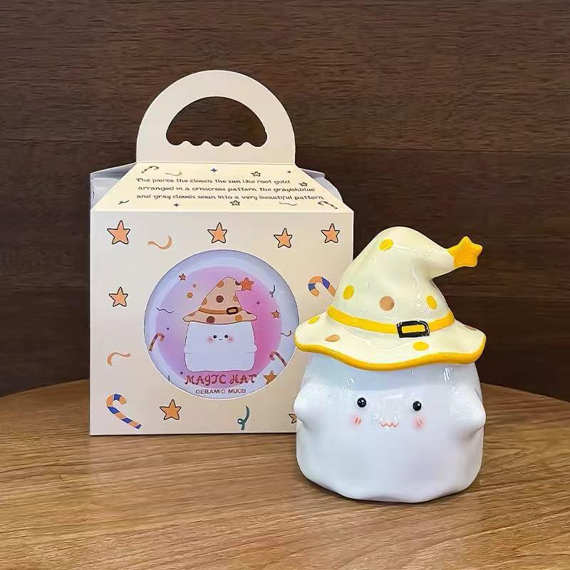 Ceramic Ghost Prank Mug with Lid - Cute Halloween Gift for Girls