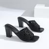 Fashion Elegant Hollow Out Breathable Slippers Women 2025 Summer Square Toe Super High Heel Black Slides Luxury Glitter Party Sandals