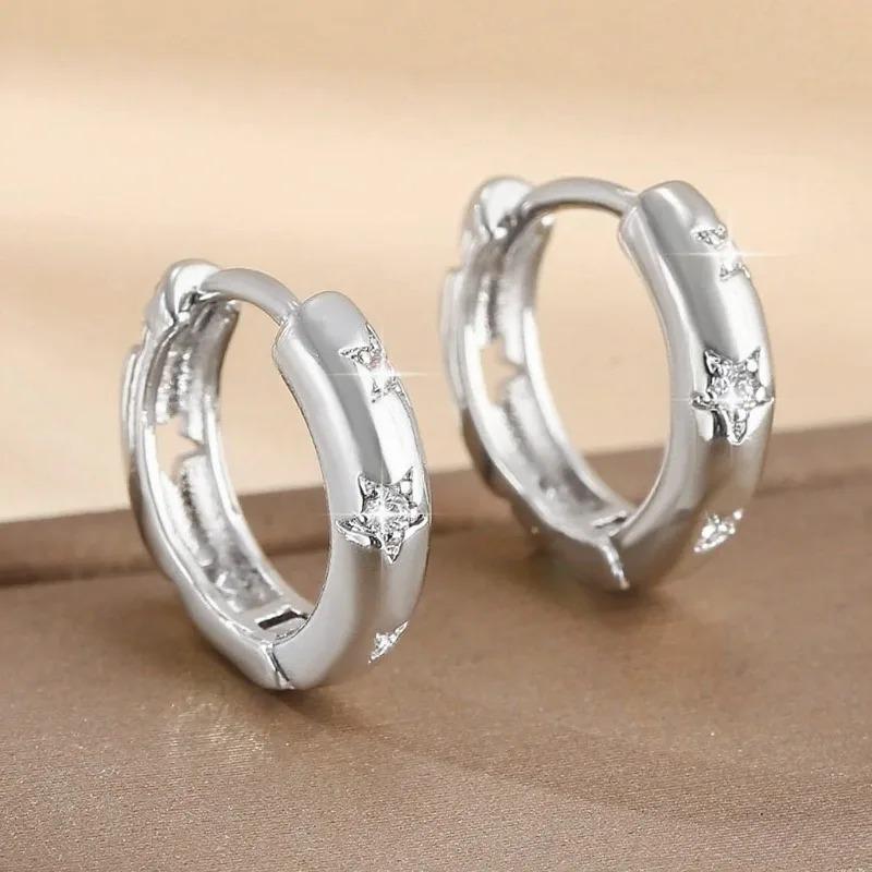 925 Sterling Silver Round Zircon Hoop Earrings For Women Simple Geometric Circle Earrings Party Wedding Jewelry Gifts