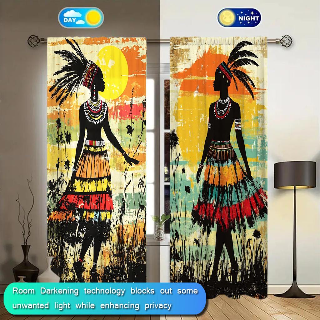 Artistic Panels African Primitive Tribal Decoration Semi Curtain Half Suitable Home Decorative Curtains Light Blocking Made Of Polyester