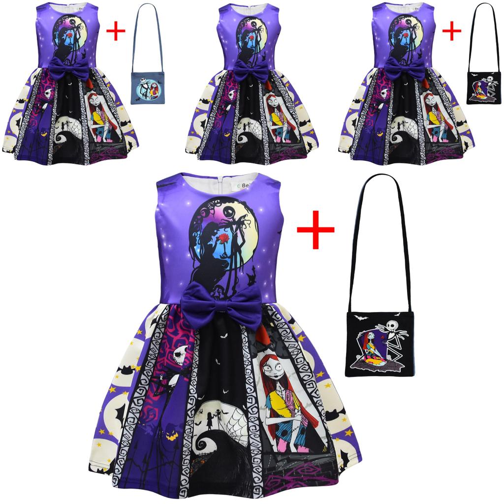 The Nightmare Before Christmas Halloween Girl Dress With Bow And Bag For Kids Ages 3 To 8