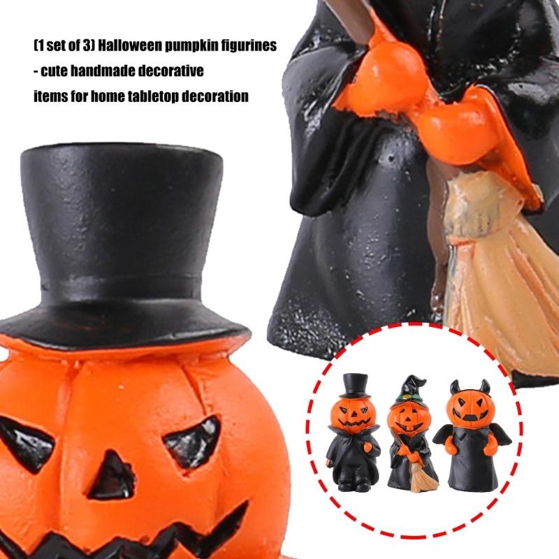 3PCS Pumpkin Man Statues Halloween Decoration Handmade Resin Pumpkin Tabletop Ornament for Mantels Tabletop Display